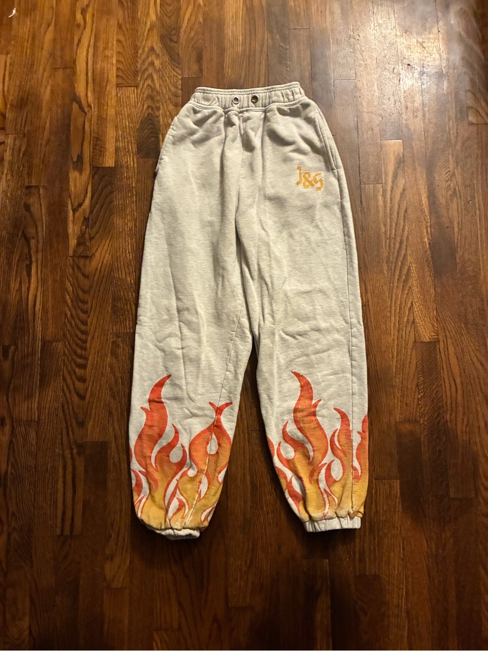 Kids Gray Sweatpants with Orange Flame Print